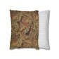 Two decorative pillows, one with a leaf pattern and the other with a striped design, on a white background.