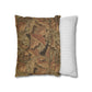 Decorative pillow with leaf pattern next to a striped pillow on a white background