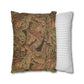Two pillows, one with a leaf pattern and the other with a striped design, on a white background.
