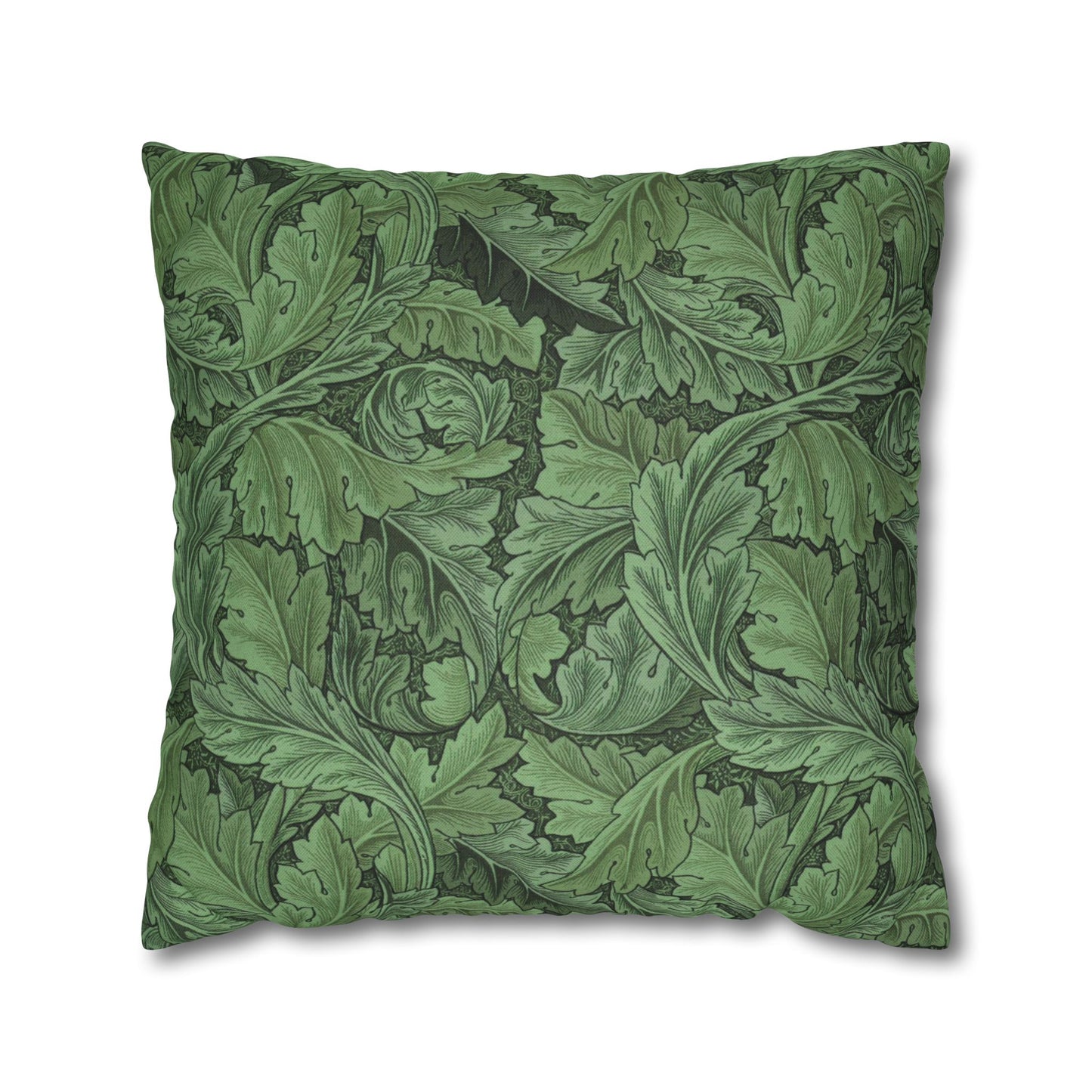 Green leaf-patterned pillow on a white background