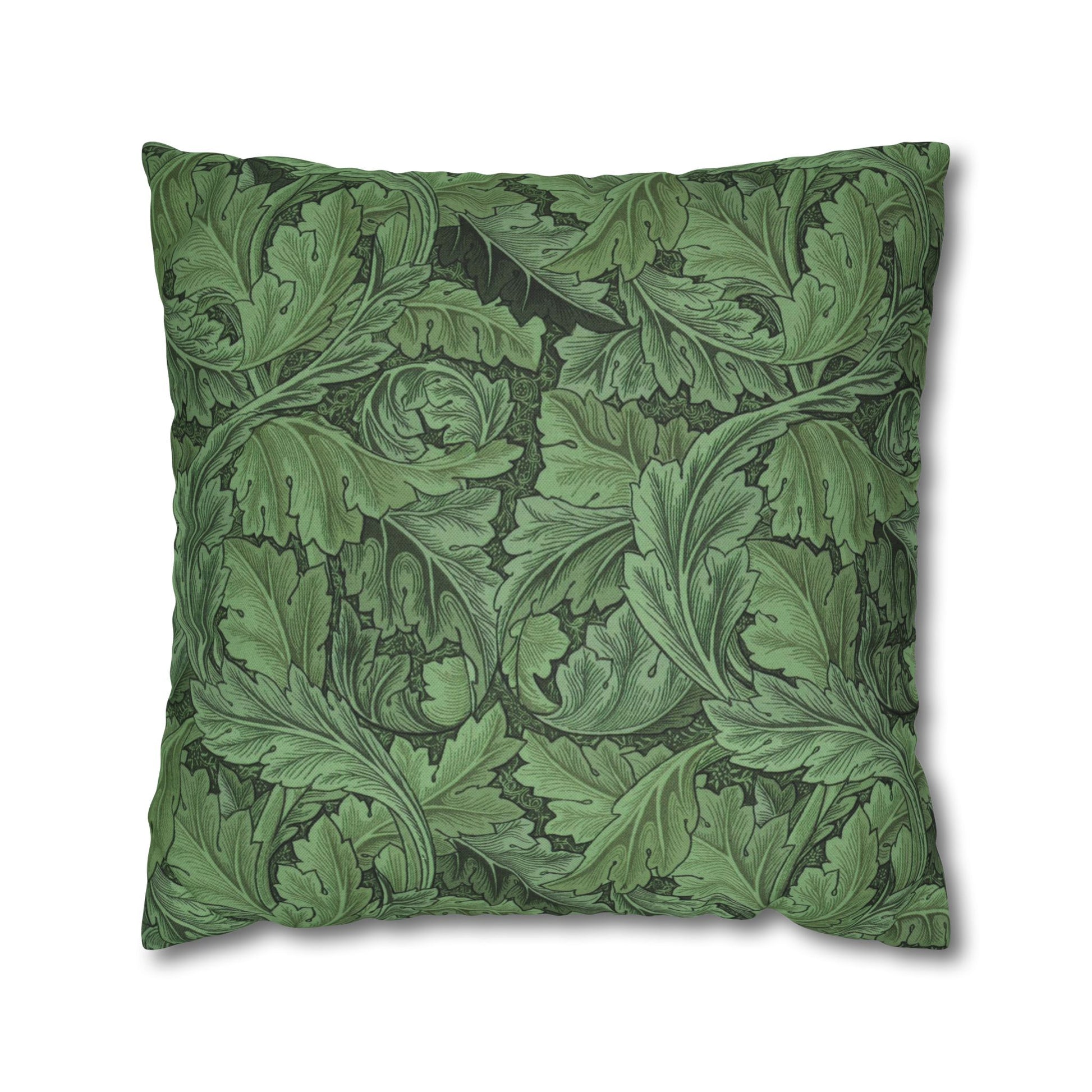 Green leaf-patterned pillow on a white background