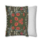 Two pillows, one with floral pattern and one with stripes, on a white background
