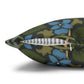 Decorative pillow with floral pattern and feather on a white background