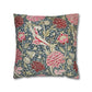 Decorative pillow with floral and parrot pattern on a white background