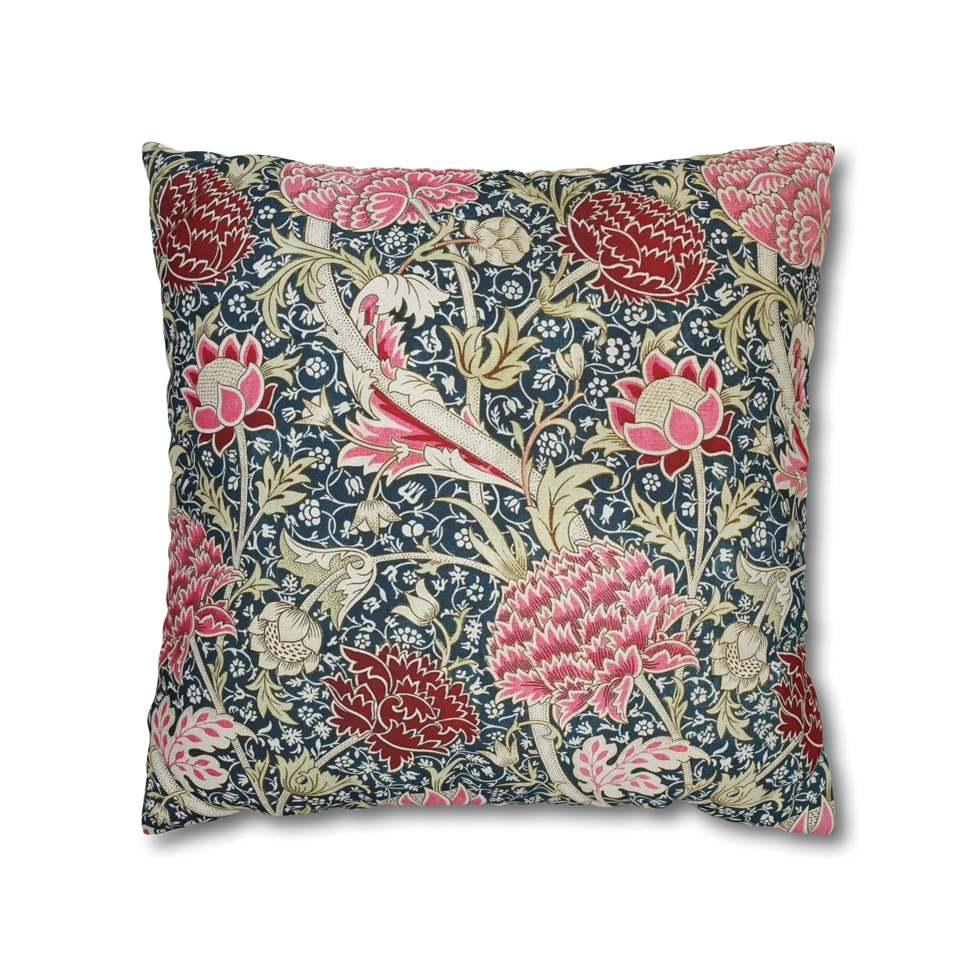 Decorative pillow with floral and parrot pattern on a white background