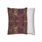 Two pillows, one with a colorful pattern and the other with a white and gray striped pattern, on a white background.