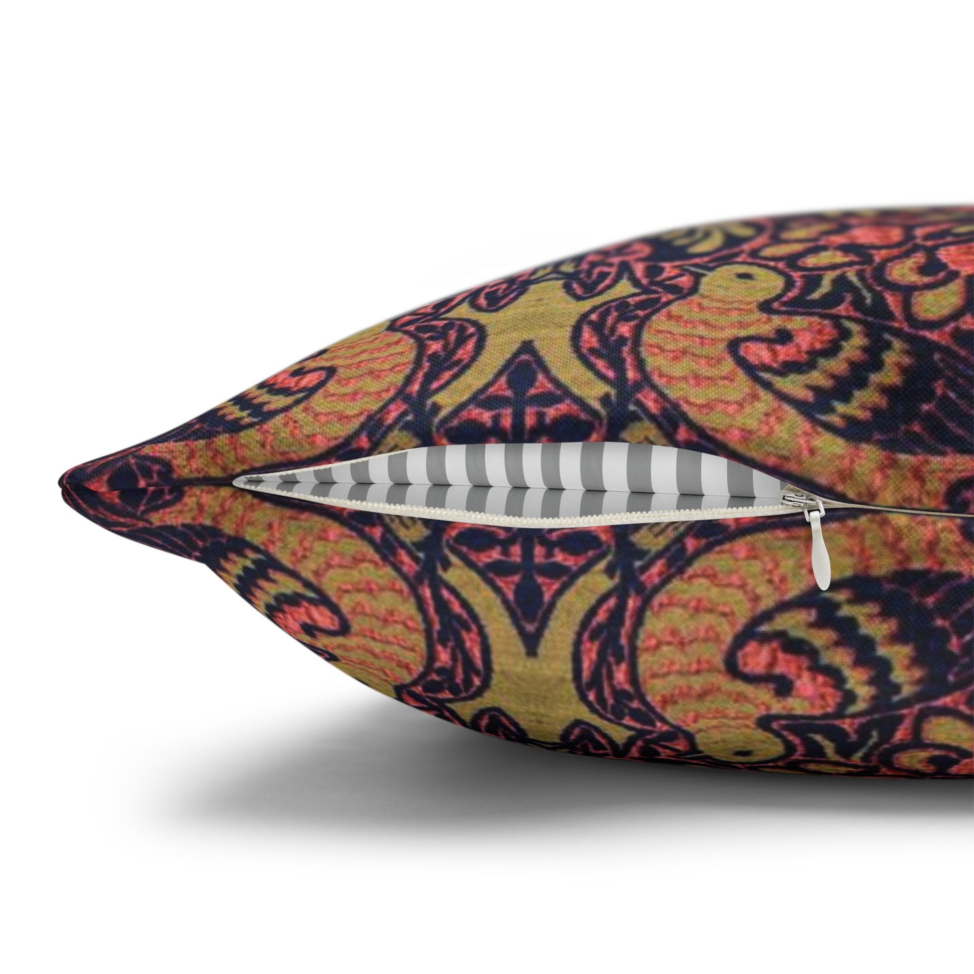 Decorative pillow with a colorful pattern on a white background