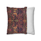 Two pillows, one with a colorful pattern and the other with a white and gray striped pattern, on a white background.