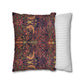Two pillows, one with a colorful pattern and the other with a white and gray striped design, on a white background.