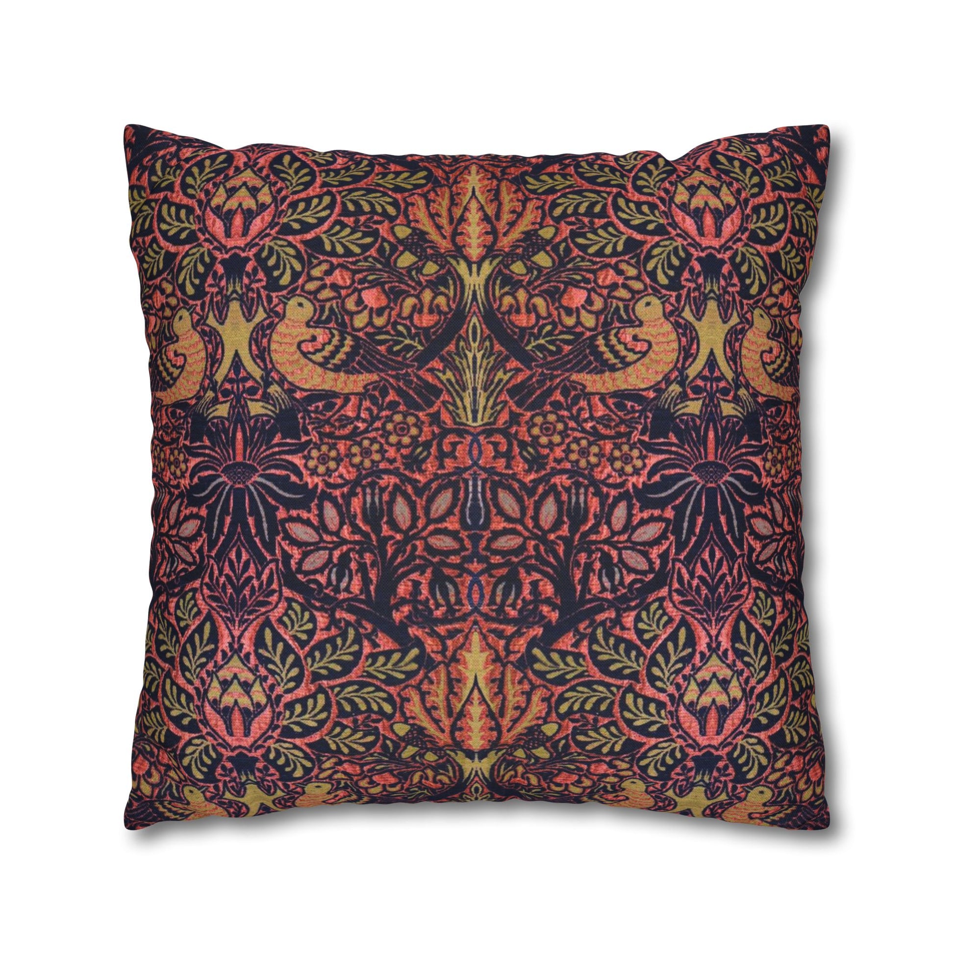 Decorative pillow with a vibrant, multicolored pattern on a white background