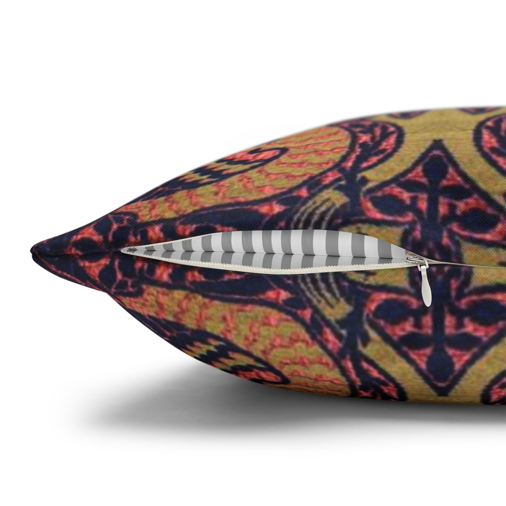 Decorative pillow with a colorful pattern on a white background