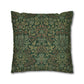Decorative pillow with a green and brown floral pattern on a white background