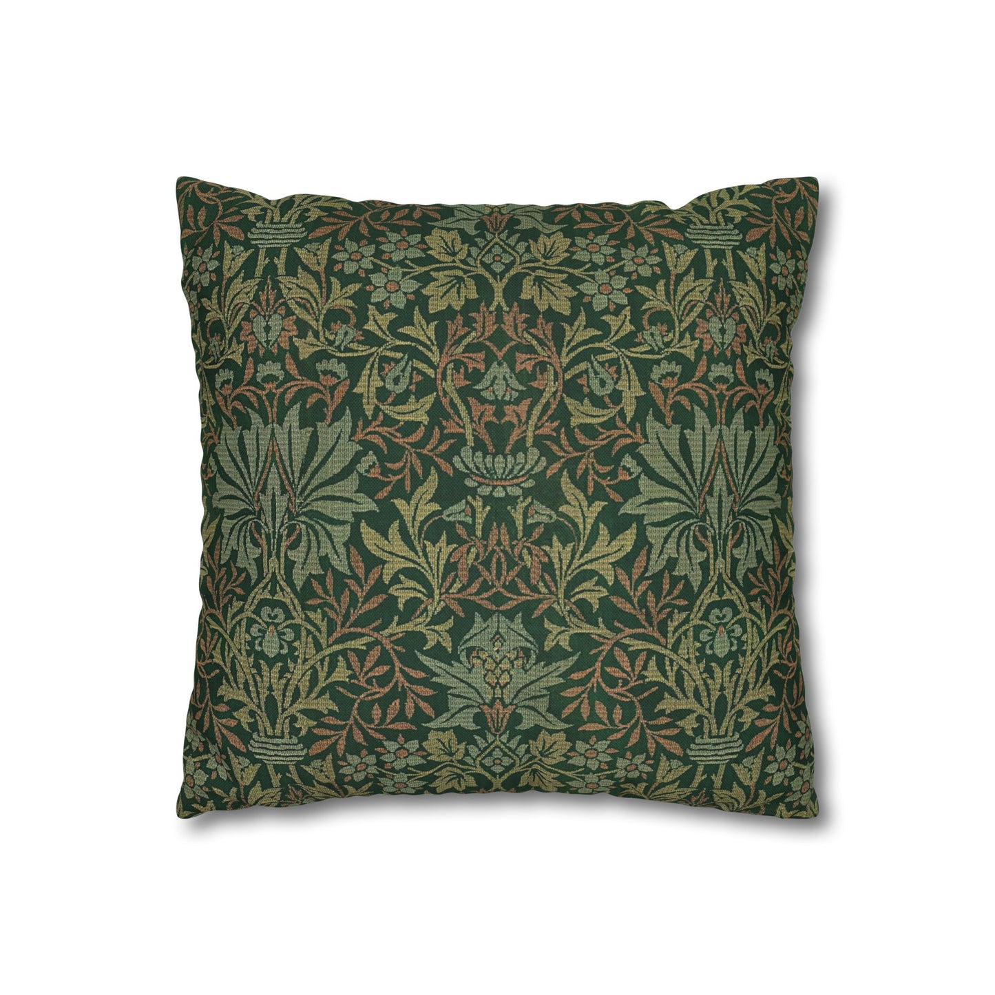 Decorative pillow with green floral pattern on a white background