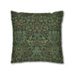 Decorative pillow with intricate green and brown pattern on a white background