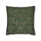 Decorative pillow with a green and brown floral pattern on a white background