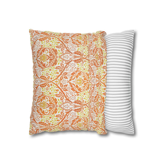Two pillows, one with a floral pattern and the other with a striped pattern, on a white background - William Morris Golden Bough.
