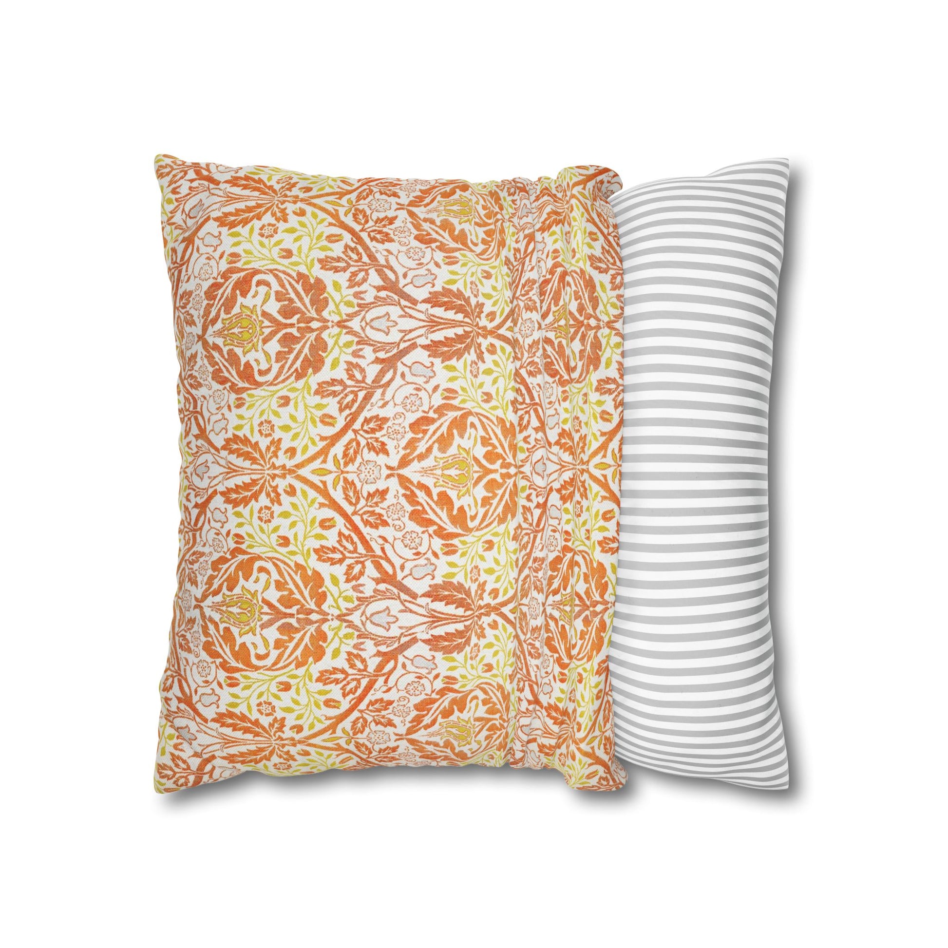 Two pillows, one with a floral pattern and the other with a striped pattern, on a white background - William Morris Golden Bough
