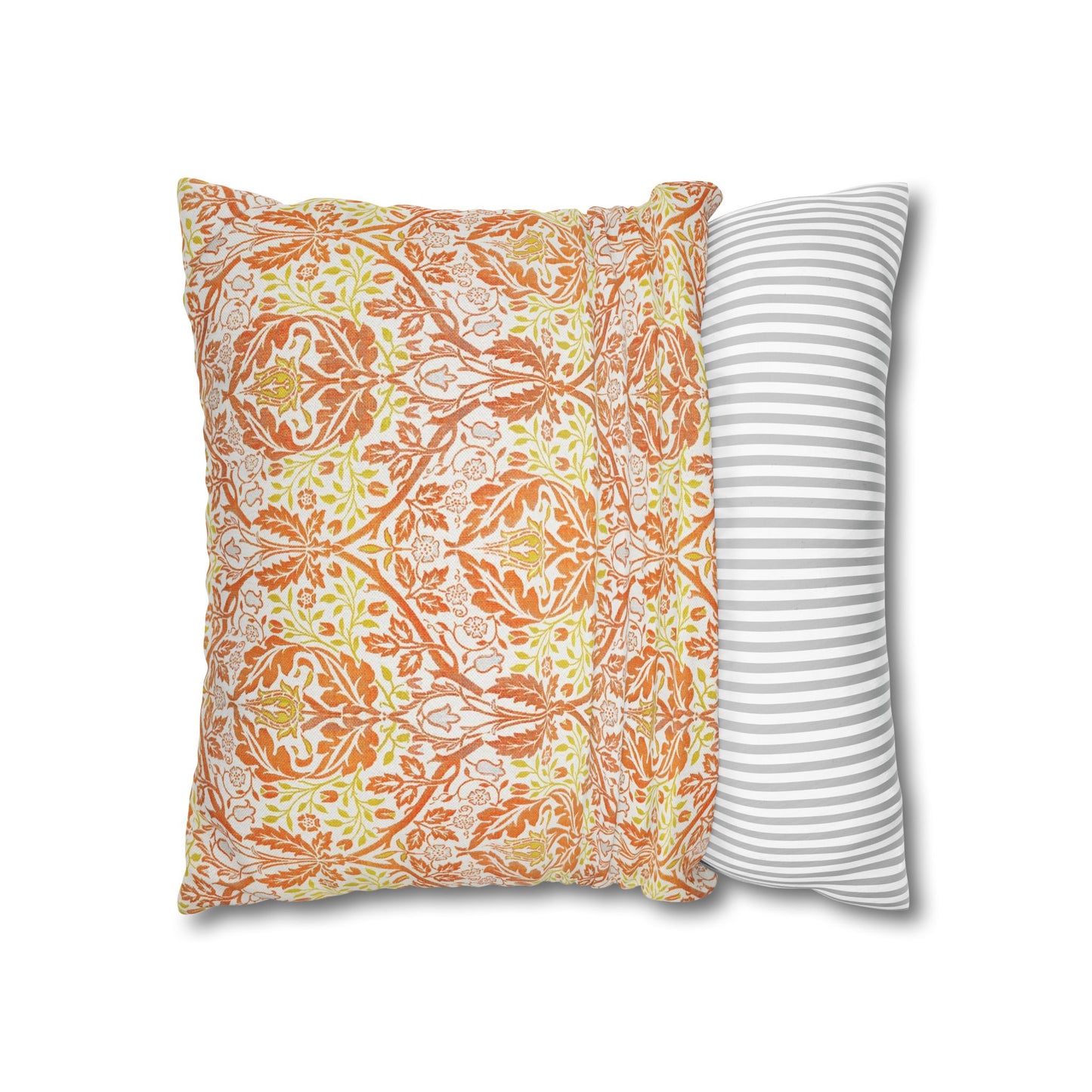 Two pillows, one with a floral pattern and the other with a striped pattern, on a white background - William Morris Golden Bough