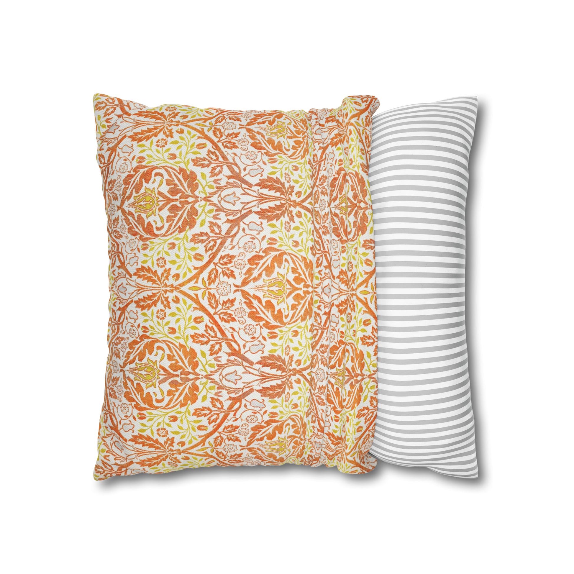 Two pillows, one with a floral pattern and the other with a striped pattern, on a white background - William Morris Golden Bough