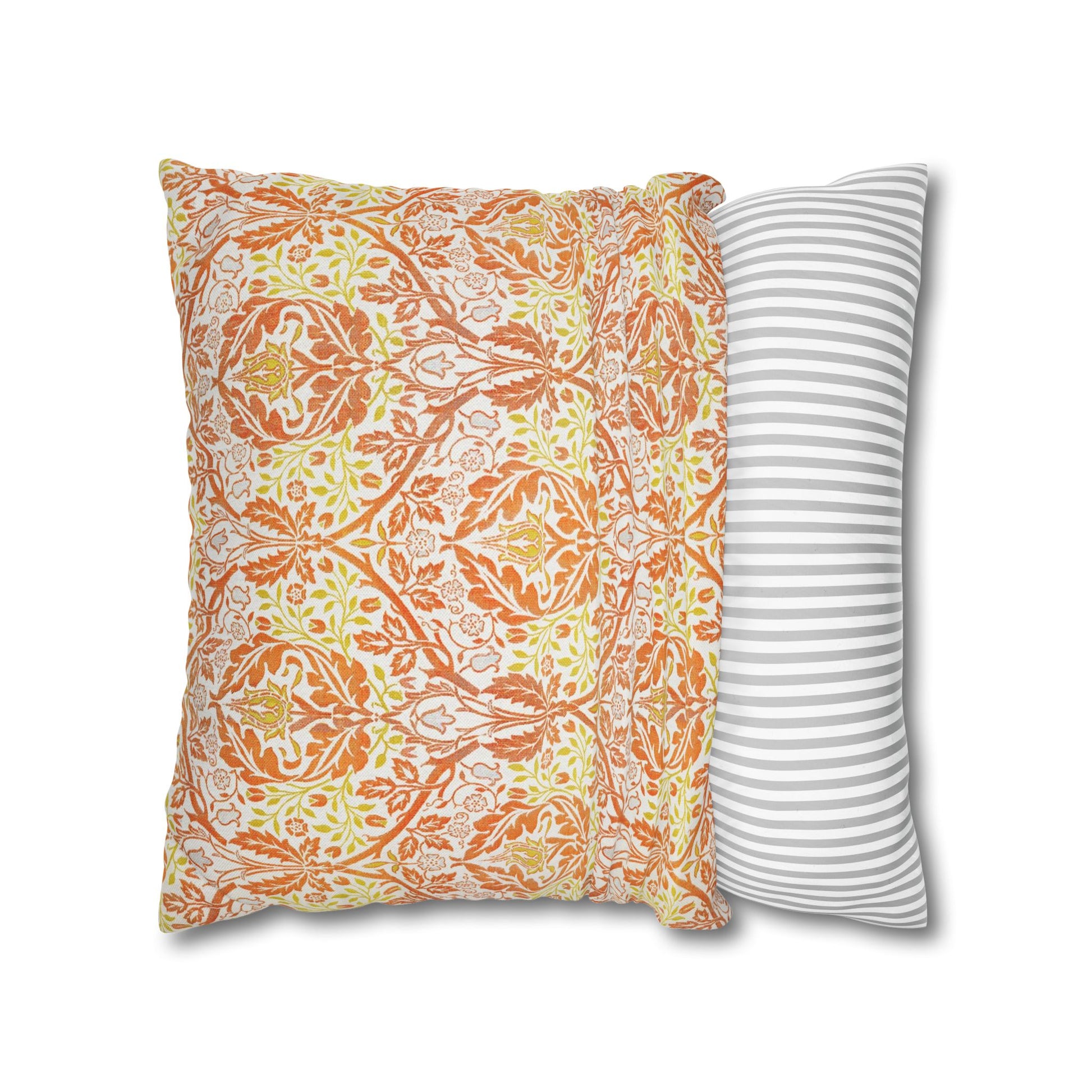 Two pillows, one with a floral pattern and the other with a striped pattern, on a white background - William Morris Golden Bough