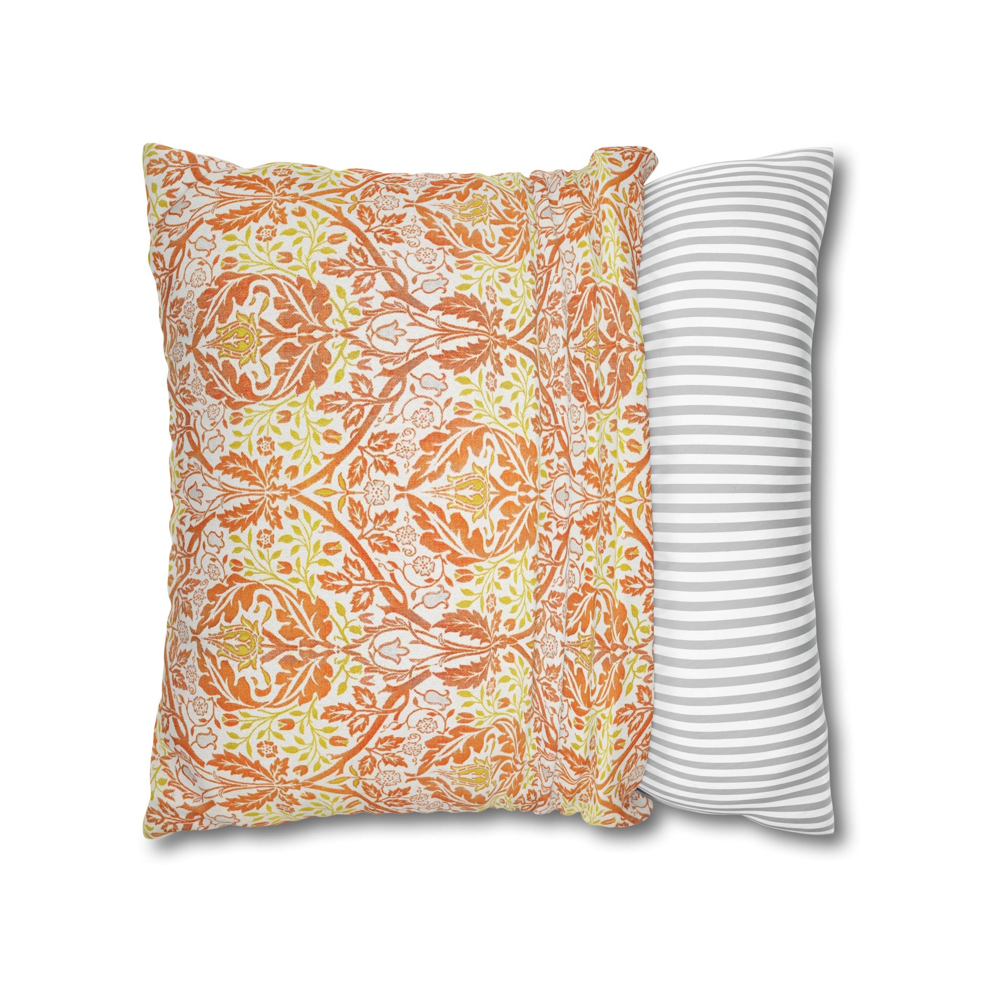 Two pillows, one with a floral pattern and the other with a striped pattern, on a white background - William Morris Golden Bough