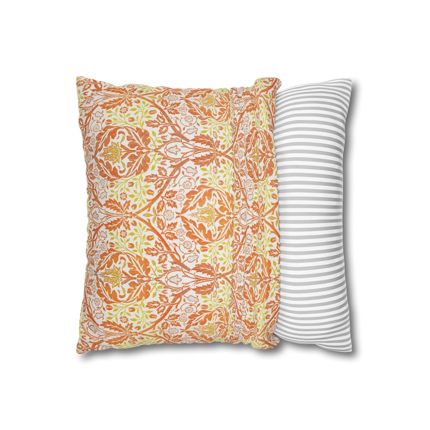 Two pillows, one with a floral pattern and the other with a striped pattern, on a white background - William Morris Golden Bough