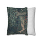 Two pillows, one with a nature-themed design and the other with a striped pattern, on a white background.