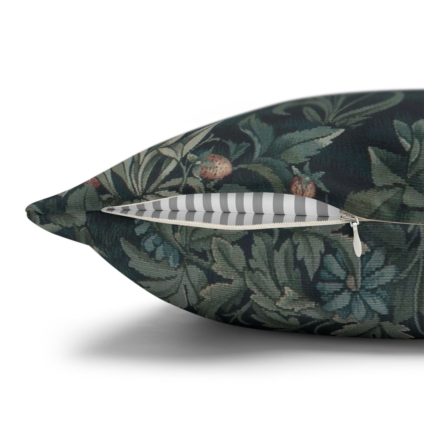 Floral-patterned pillow with a zipper on a white background - William Morris Greenery