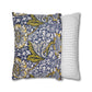 Two pillows, one with floral pattern and one with stripes, on a white background