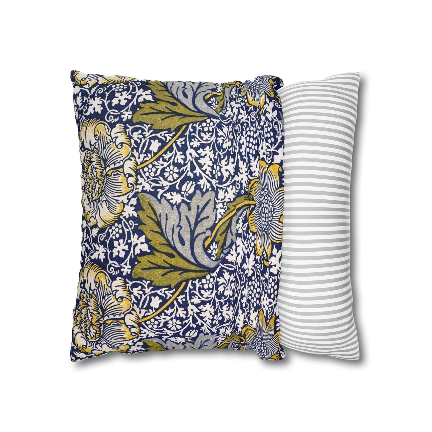 Floral-patterned pillow and a striped pillow on a white background