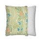 Two decorative pillows, one with a floral pattern and the other with stripes, on a white background.