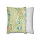 Two pillows, one with a floral pattern and the other with a striped pattern, on a white background.