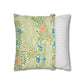 Two decorative pillows, one with a floral pattern and the other with stripes, on a white background.