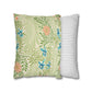Two decorative pillows, one with a floral pattern and the other with stripes, on a white background.