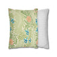 Two decorative pillows, one with a floral pattern and the other with a striped pattern, on a white background.