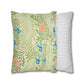 Two pillows, one with a floral pattern and the other with a striped pattern, on a white background.