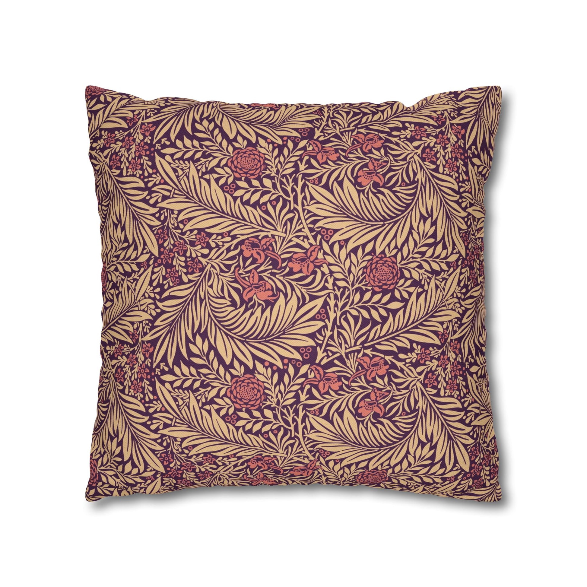 Decorative pillow with leaf pattern on a white background
