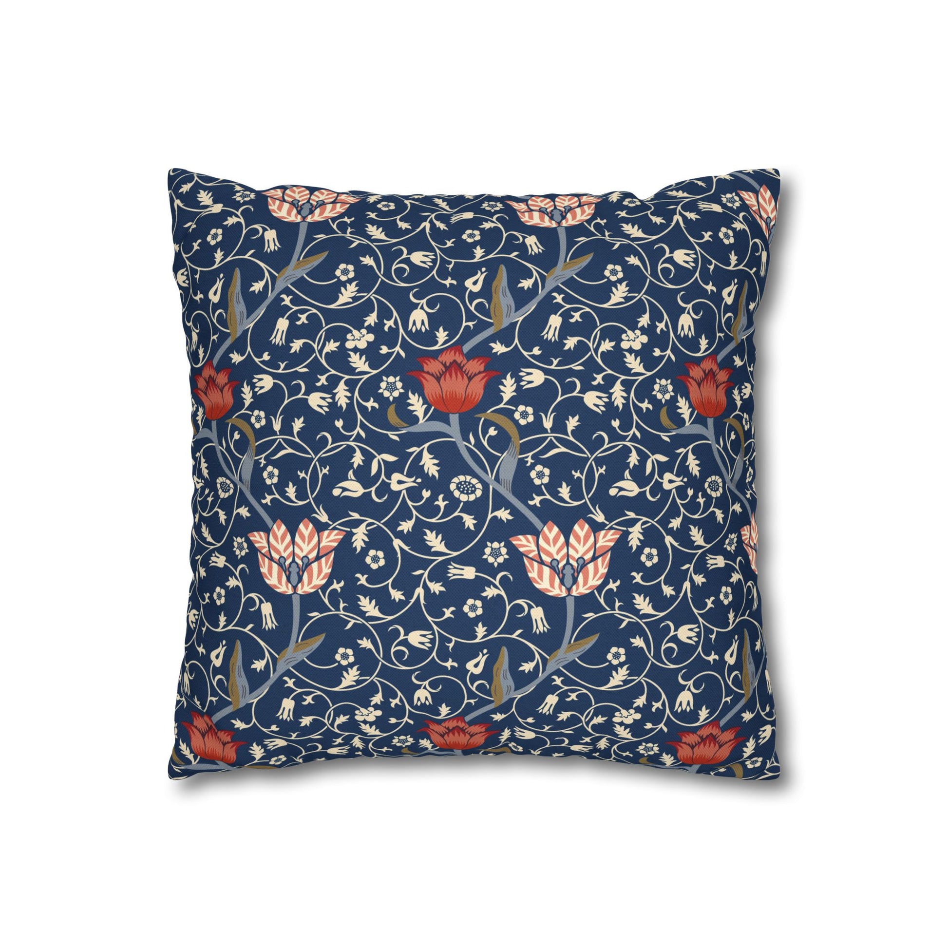 Decorative pillow with floral pattern on a blue background