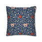 Decorative pillow with floral pattern on a blue background