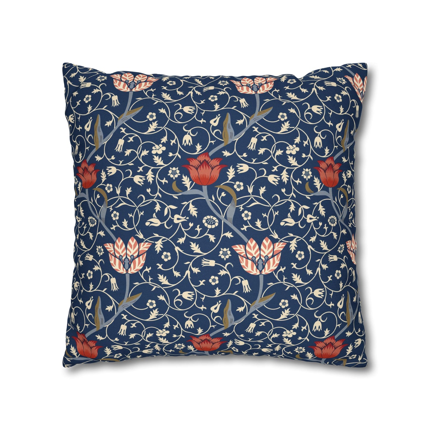 Decorative pillow with floral pattern on a blue background
