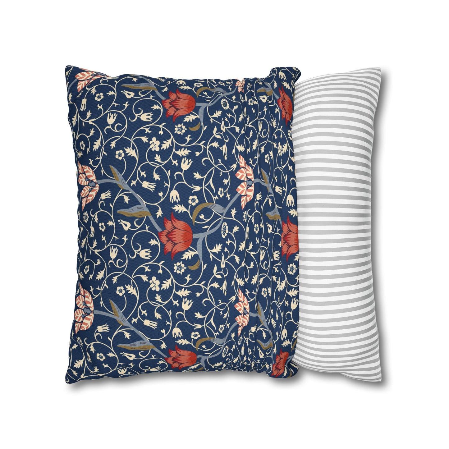 Floral-patterned pillow and a striped pillow on a white background