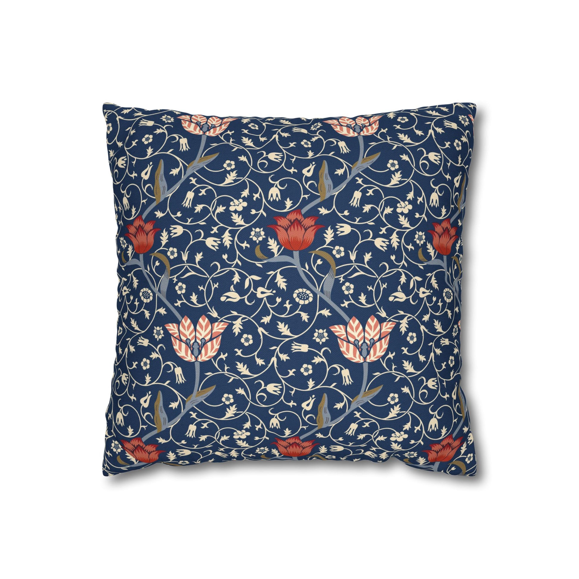 Decorative pillow with floral pattern on a blue background