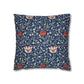 Decorative pillow with floral pattern on a blue background