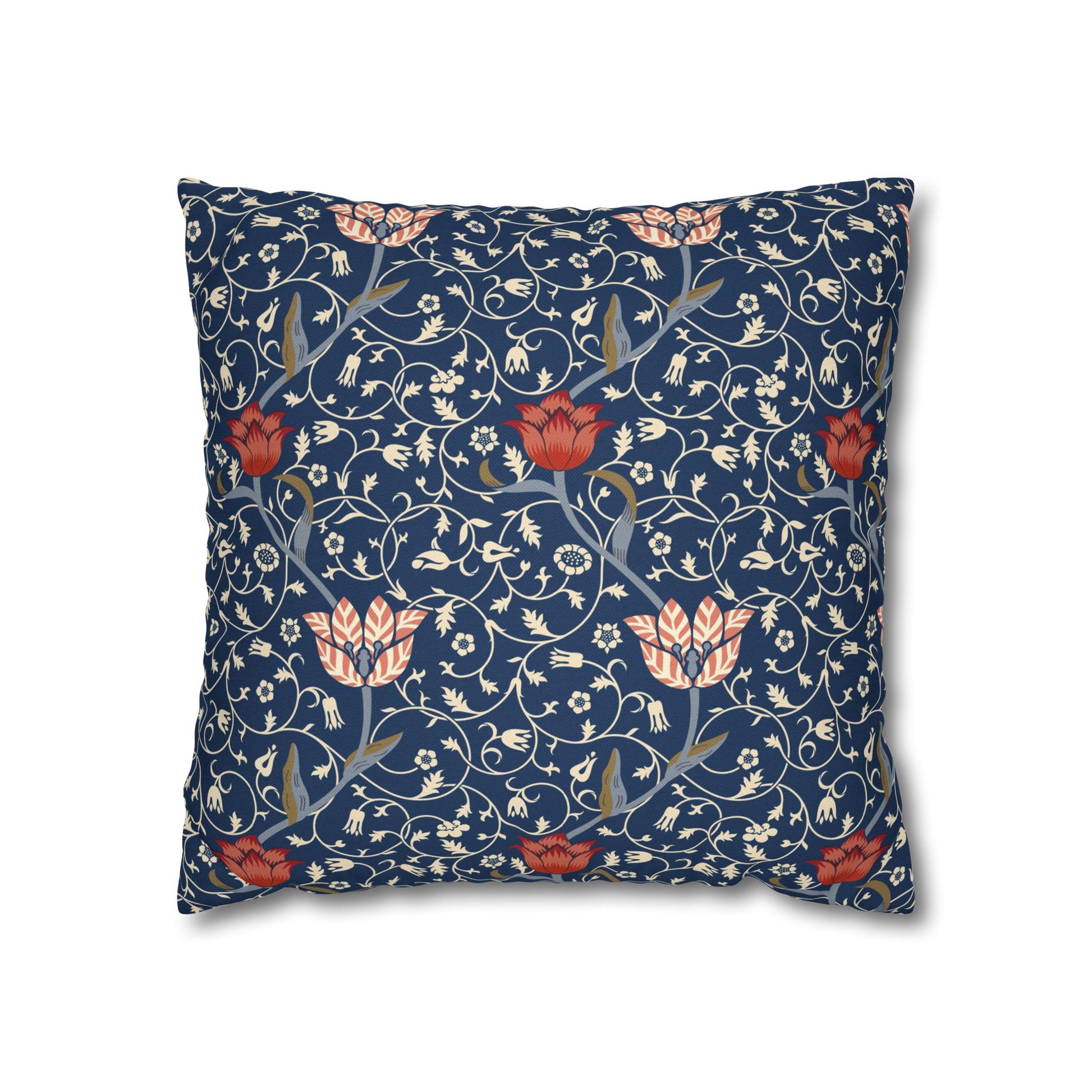Decorative pillow with floral pattern on a blue background