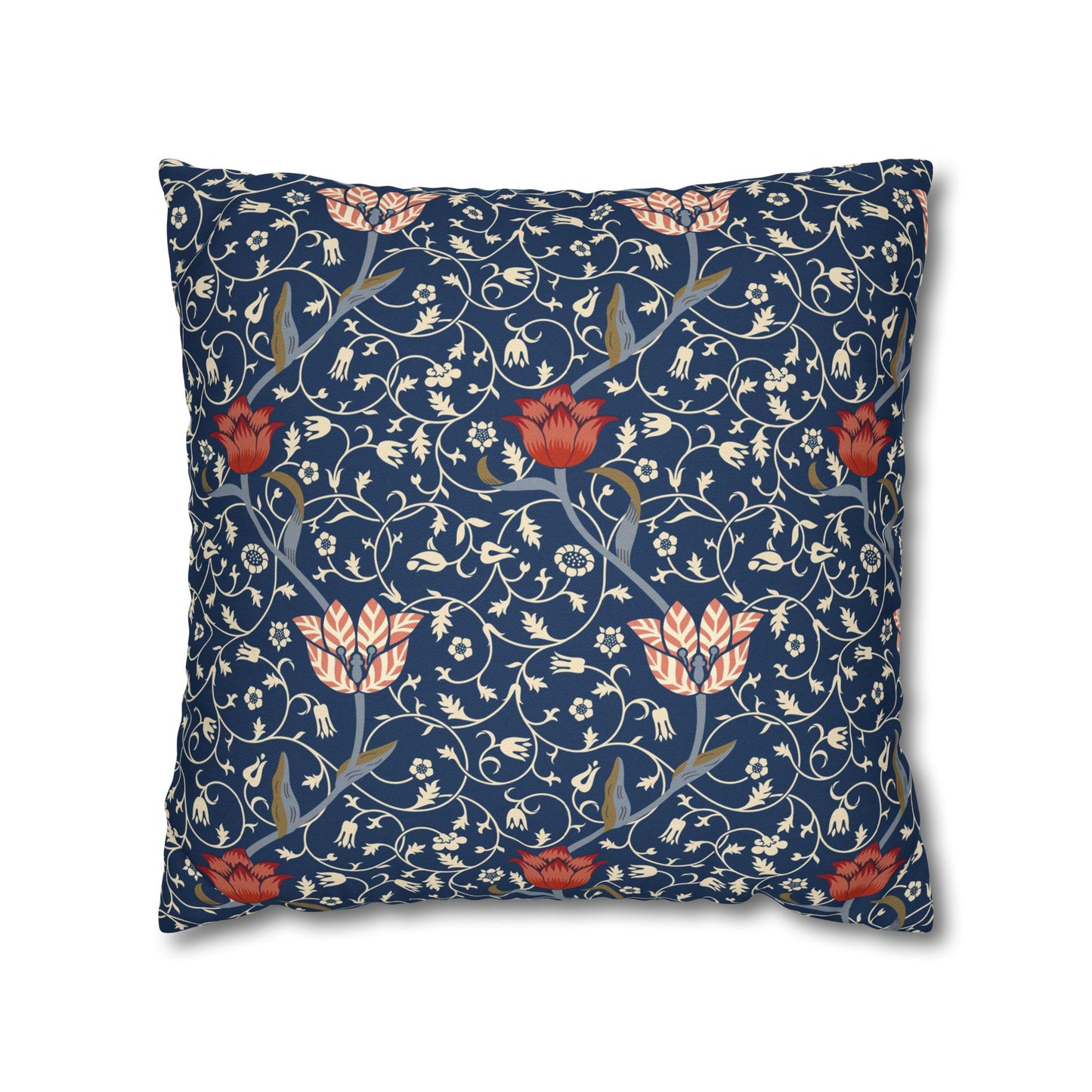 Decorative pillow with floral pattern on a blue background