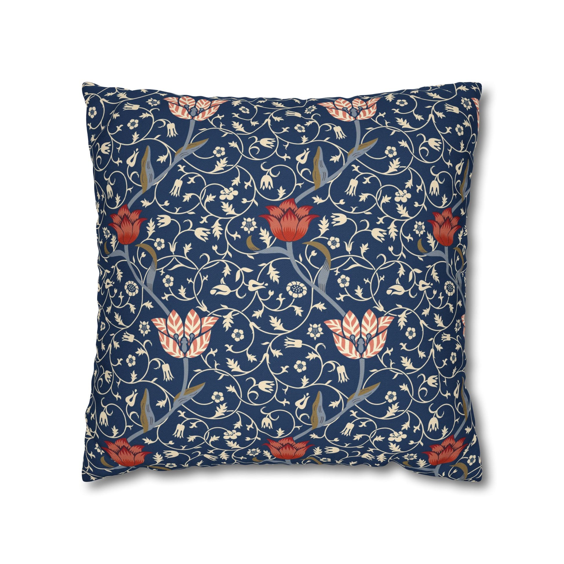 Decorative pillow with floral pattern on a blue background
