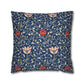 Decorative pillow with floral pattern on a blue background