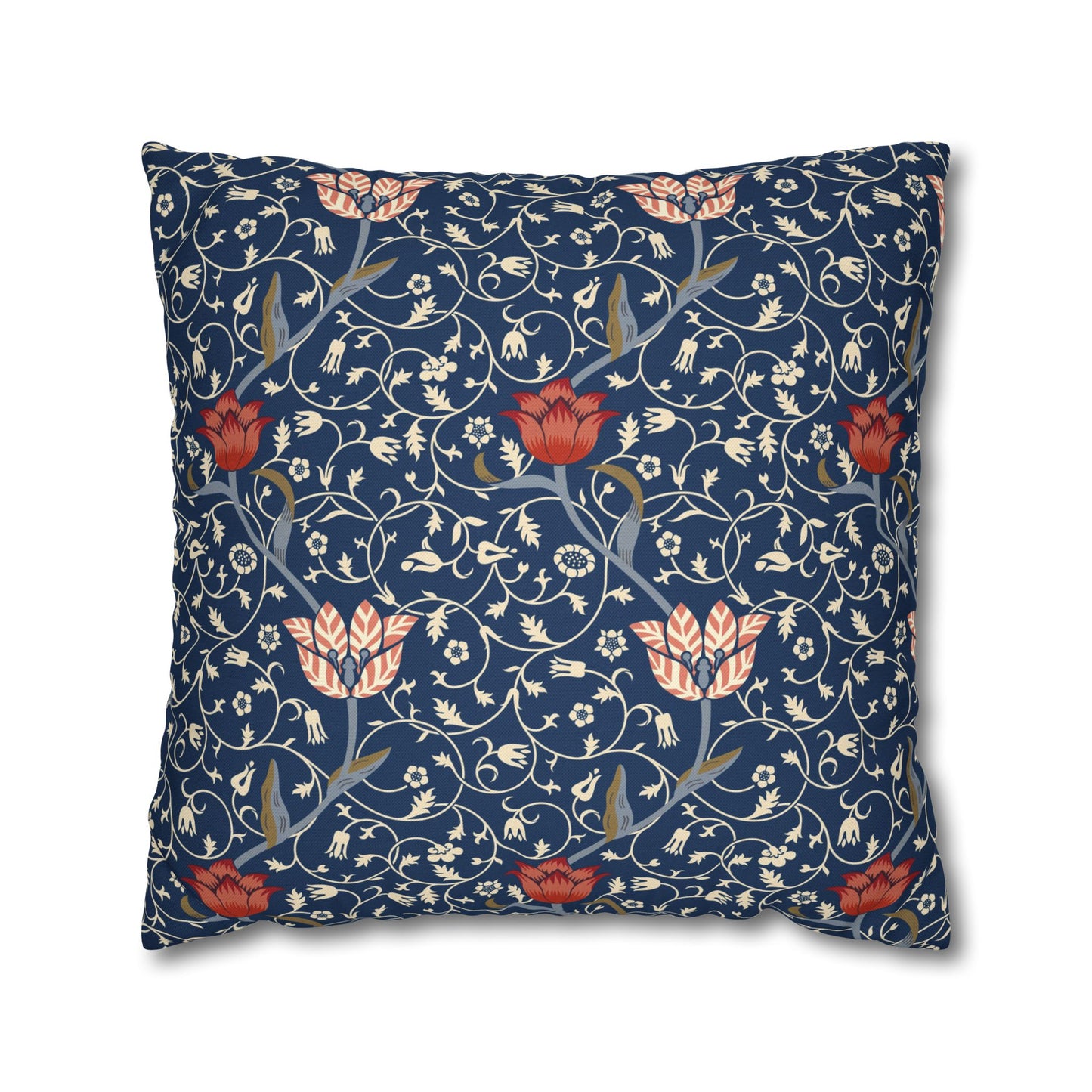 Decorative pillow with floral pattern on a blue background