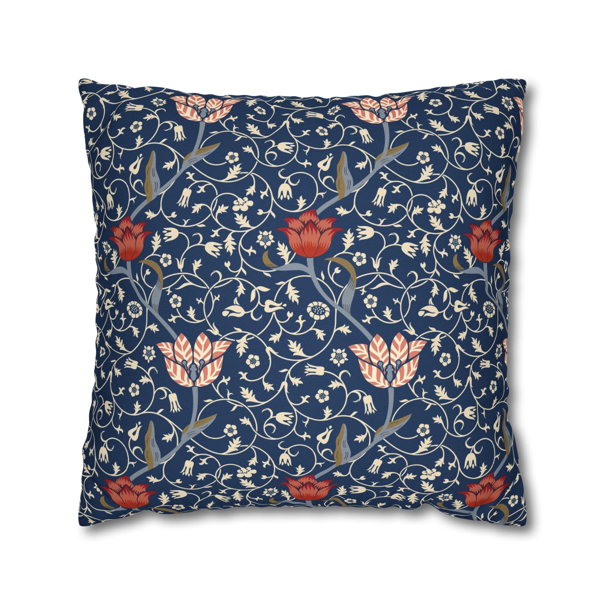 Decorative pillow with floral pattern on a blue background