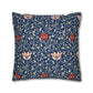 Decorative pillow with floral pattern on a blue background
